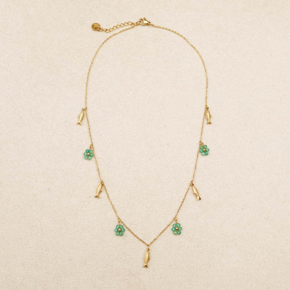 Nelie Fish & Flower Necklace Green fluorite