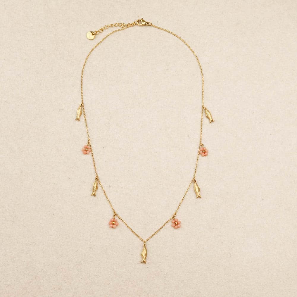 Nelie Fish & Flower Necklace pink opal