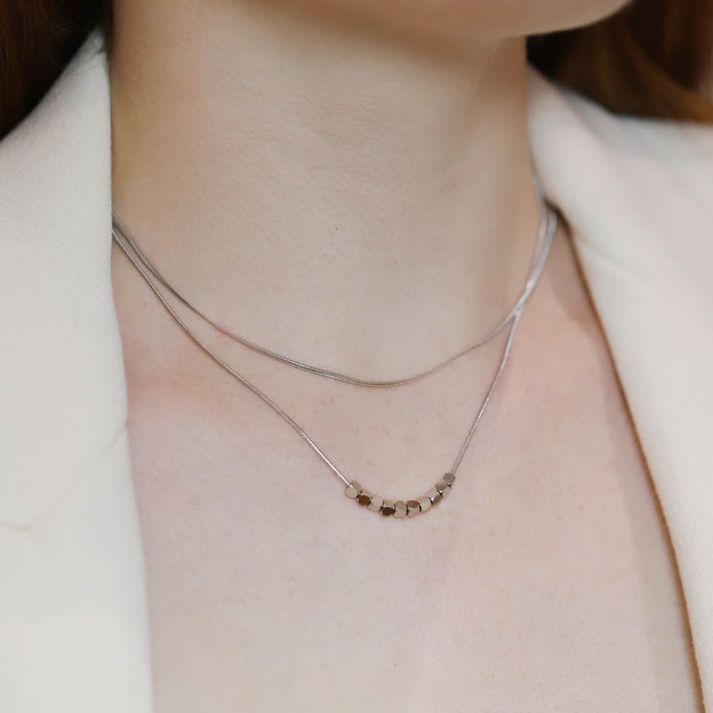 Les Cleias Prine double-row cubic Silver Necklace