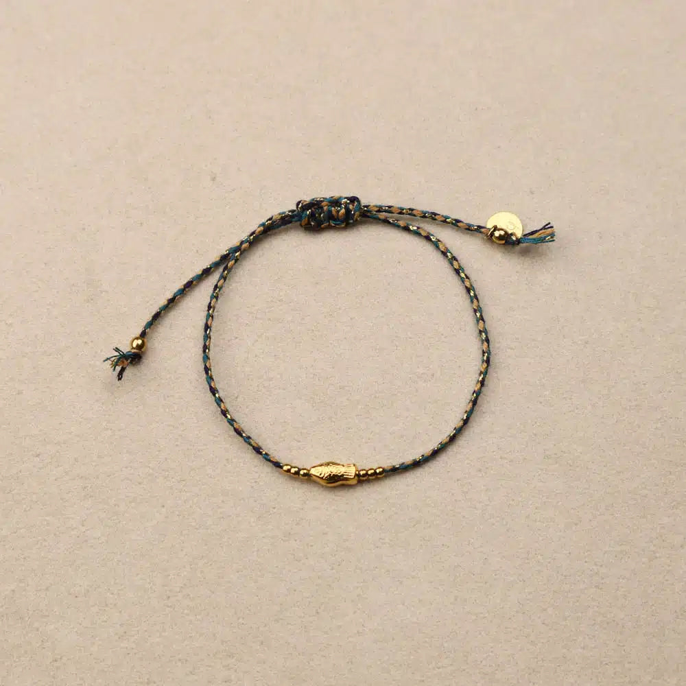 Soliflore Tiny Fish Blue and taupe Drawstring Bracelet
