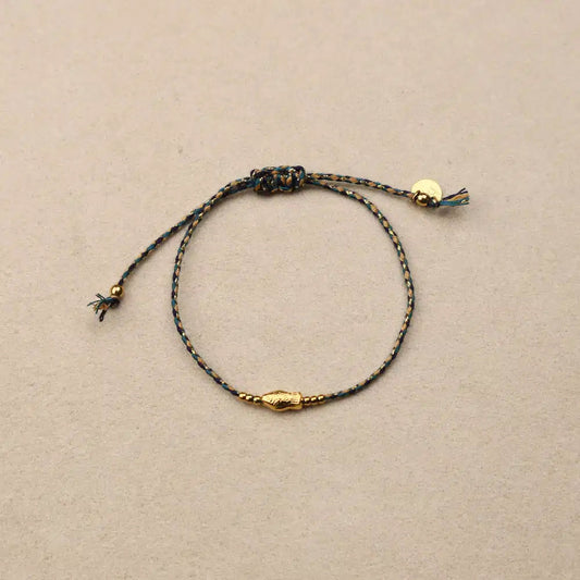 Soliflore Tiny Fish Blue and taupe Drawstring Bracelet