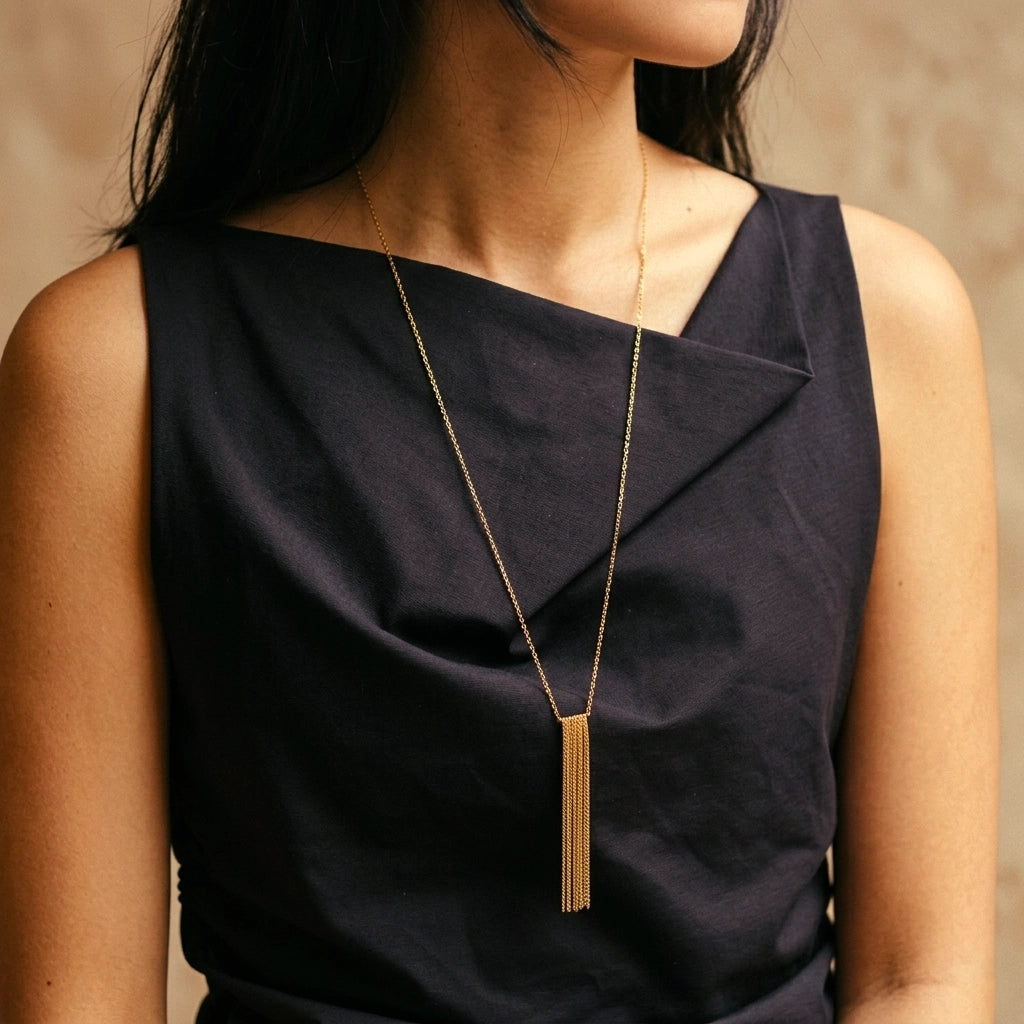 Sylviane Chain Fringe Long Necklace