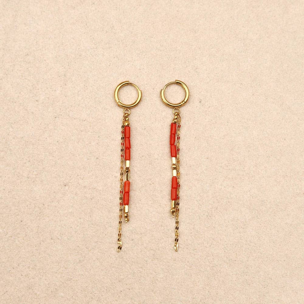 Zia Coral Stone Chain Earrings