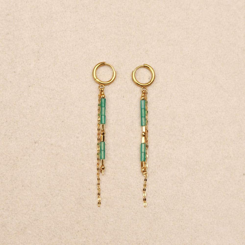 Zia Green Agate Stone Chain Earrings