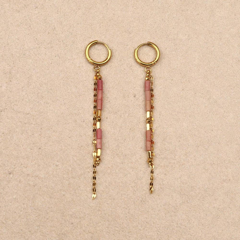 Zia Rhodonite Stone Chain Earrings