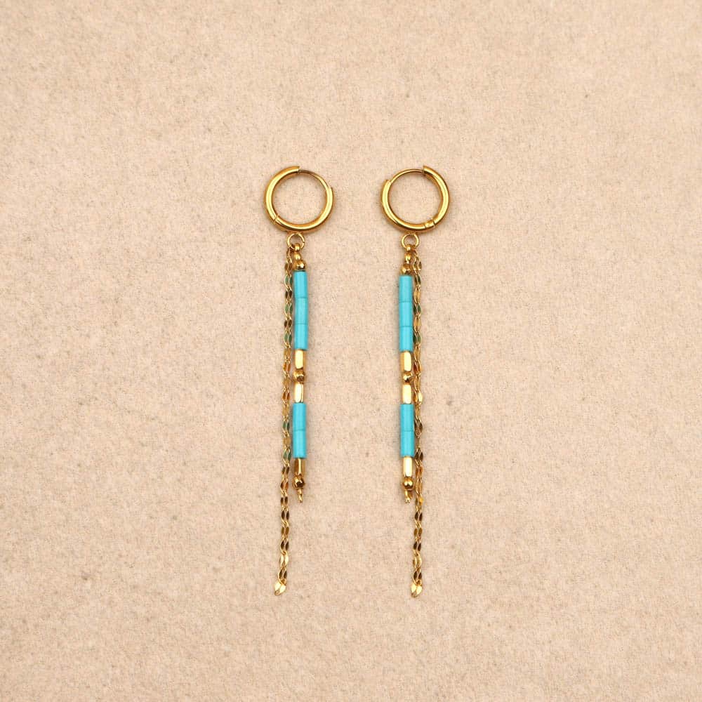 Zia Turquoise Stone Chain Earrings