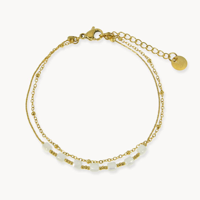 double chain bracelet with mother-of-pearl