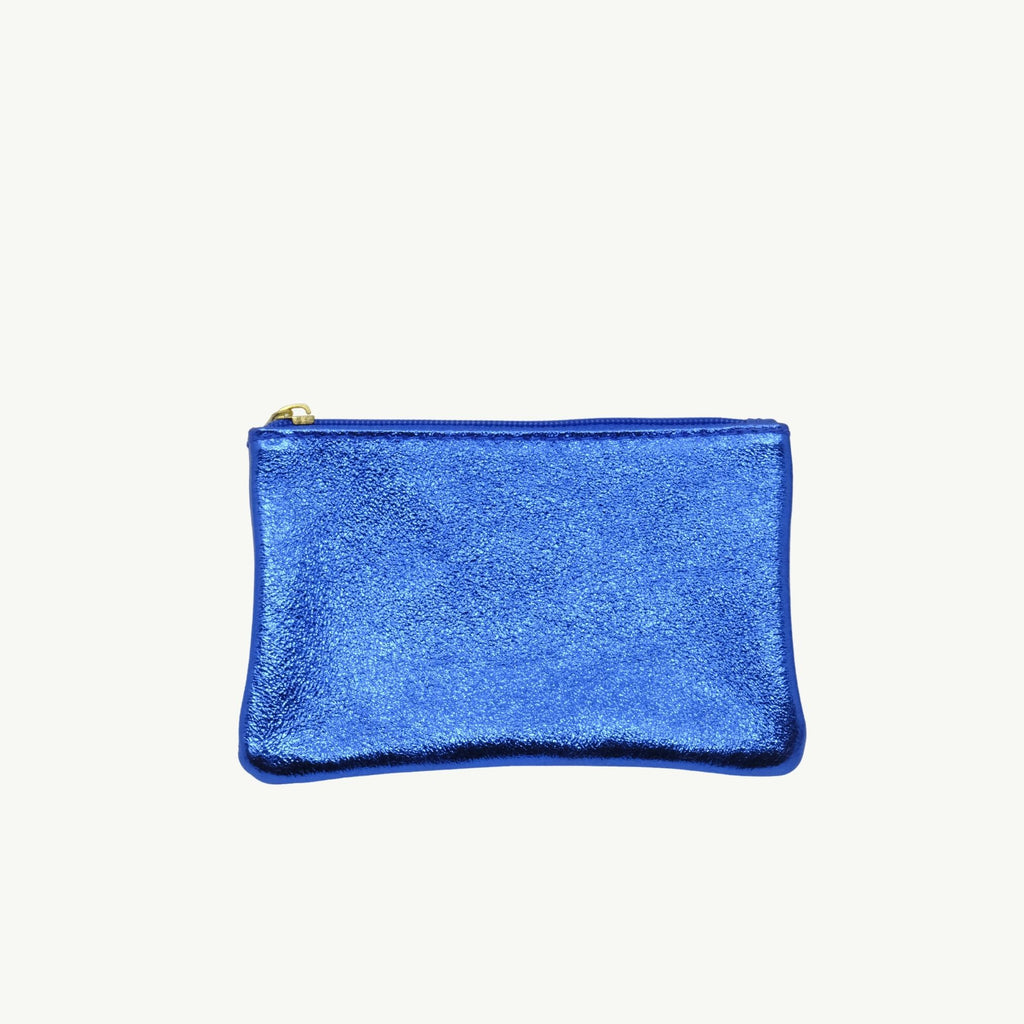 Electric Blue Metallic Zip Pouch S