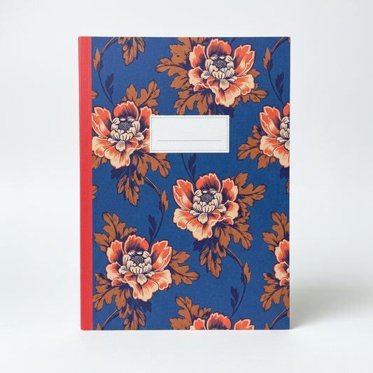 Floral notebook with red border on a white background