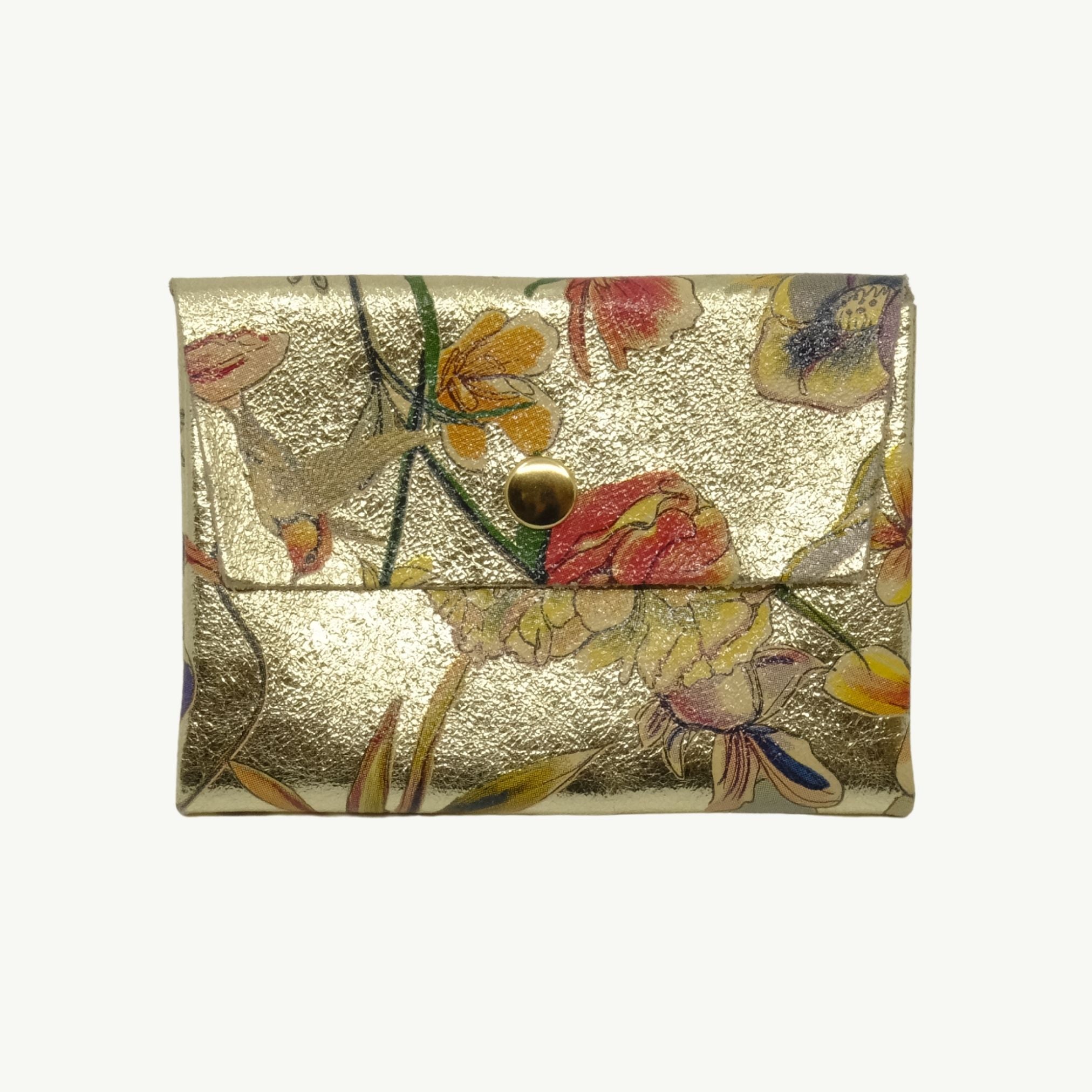 Floral Printed Gold Metallic Two Layer Wallet