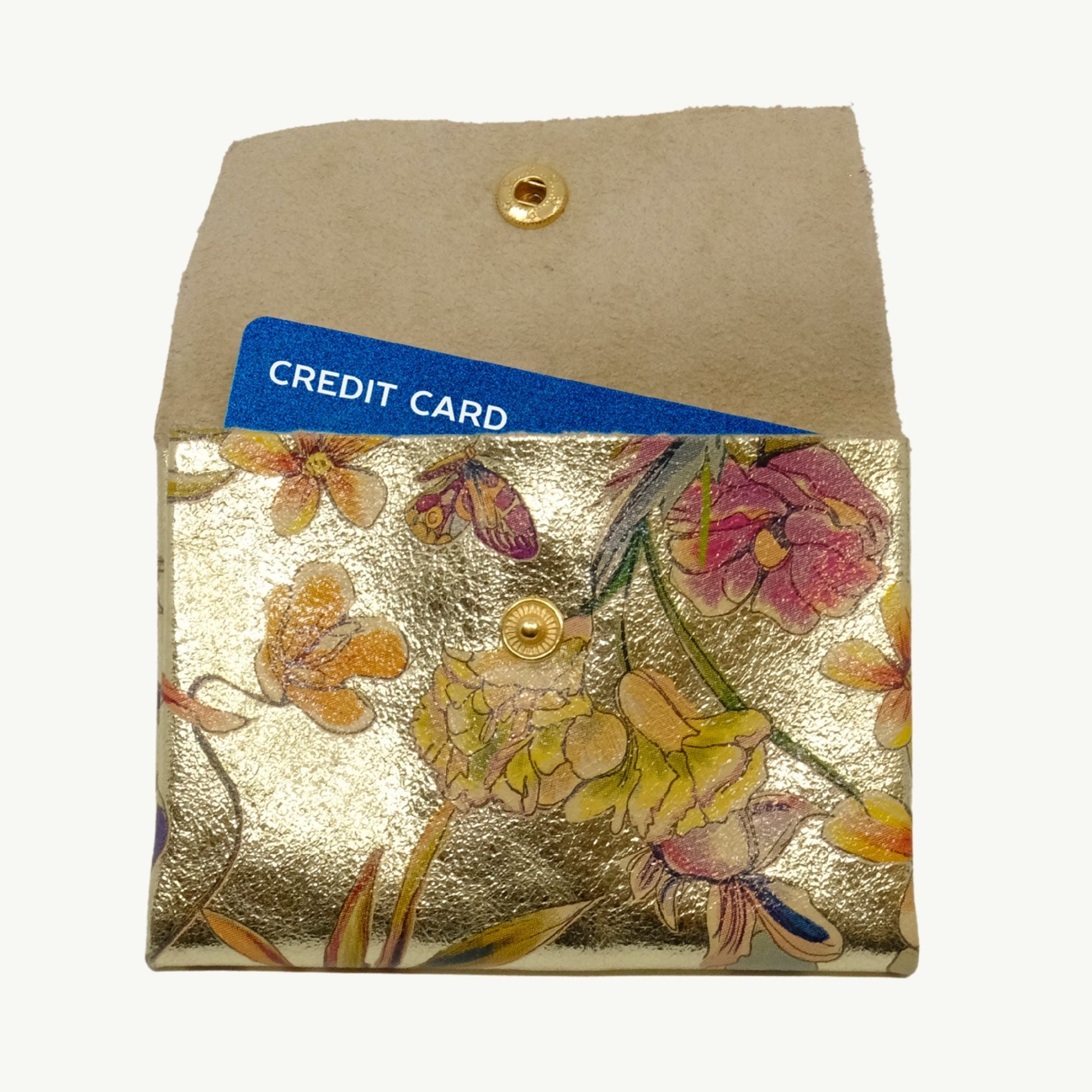 Floral Printed Gold Metallic Two Layer Wallet
