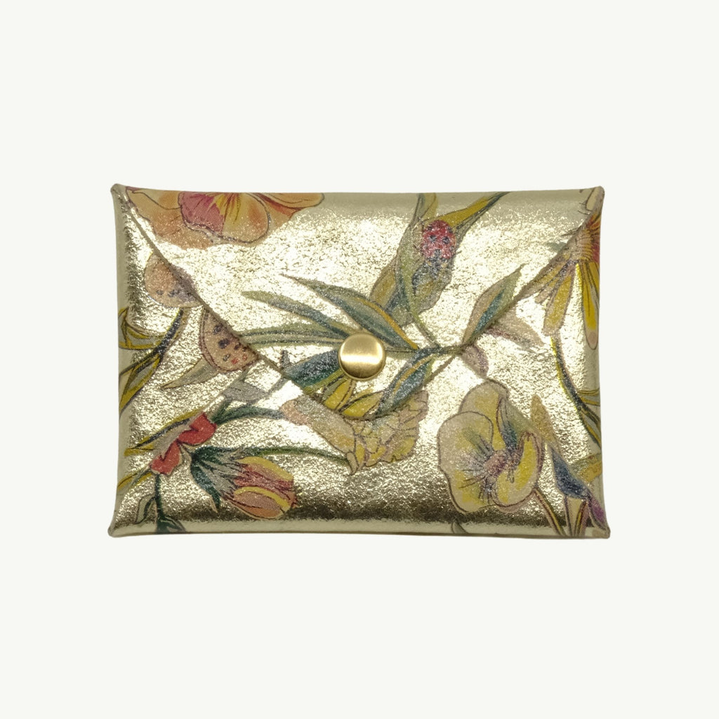 Floral Printed Gold Mini Origami Wallet