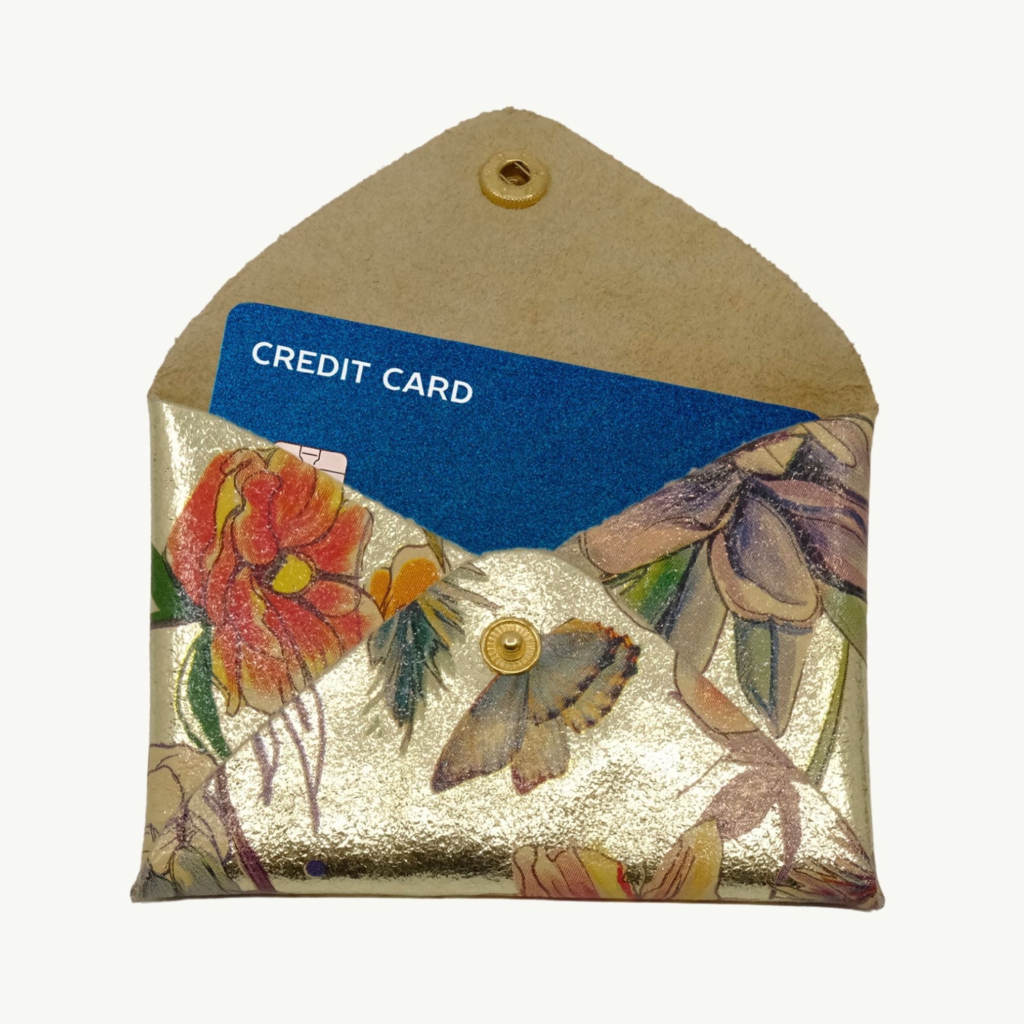 Floral Printed Gold Mini Origami Wallet