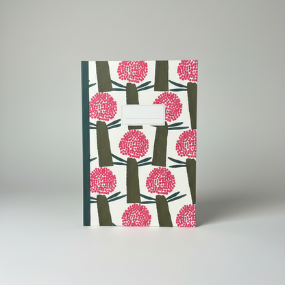 Notebook with floral pattern on a gray background