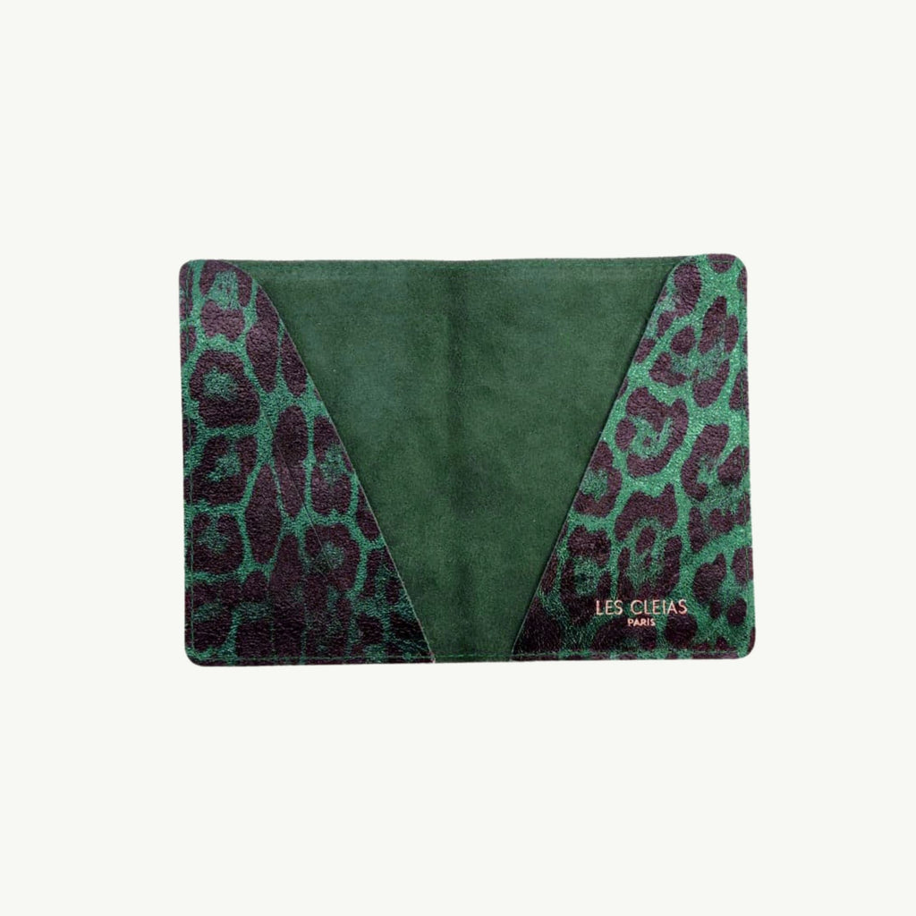 Green Leopard Leather Passport Cover