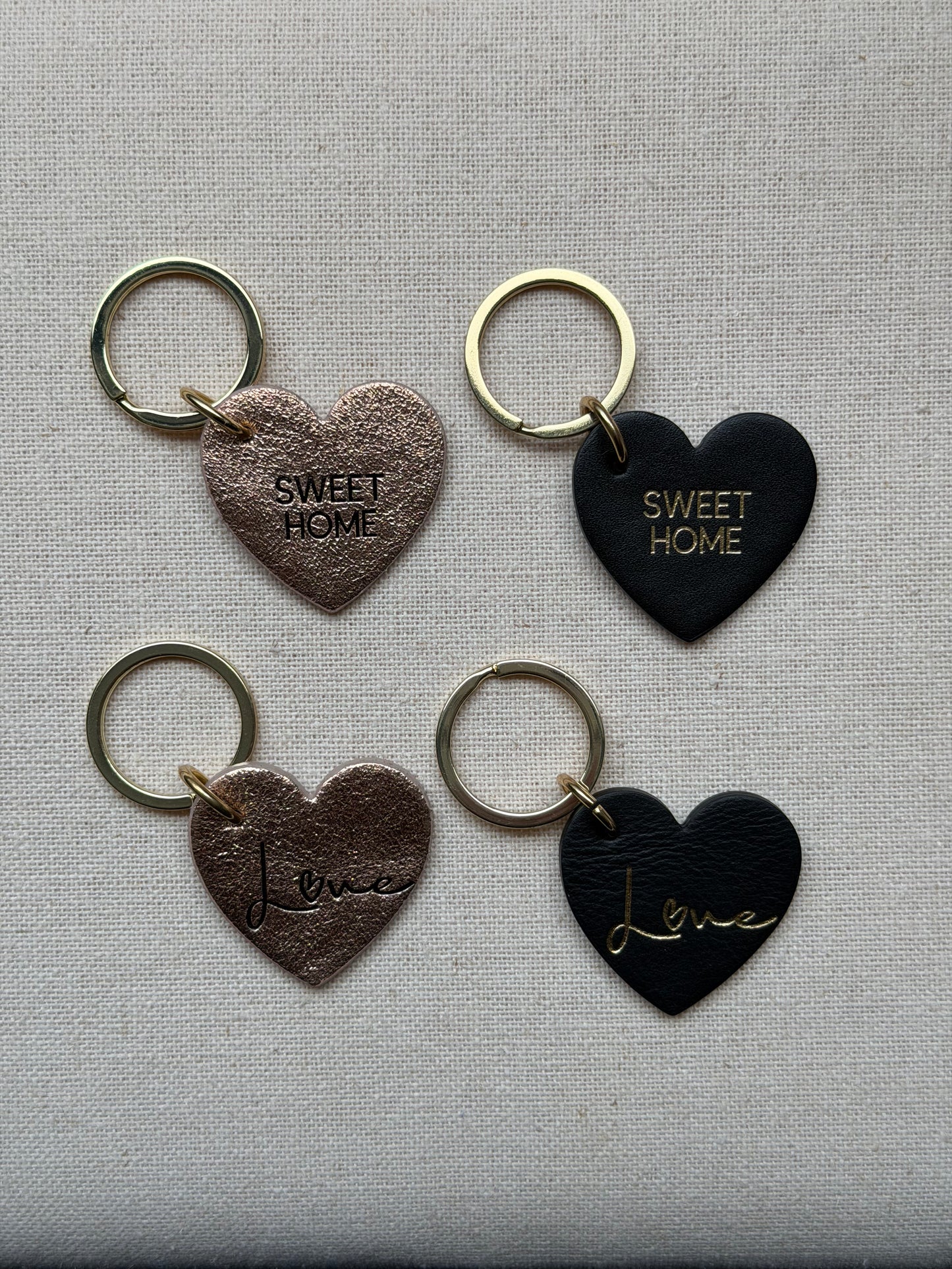 Heart shaped leather Keychain in black and rose