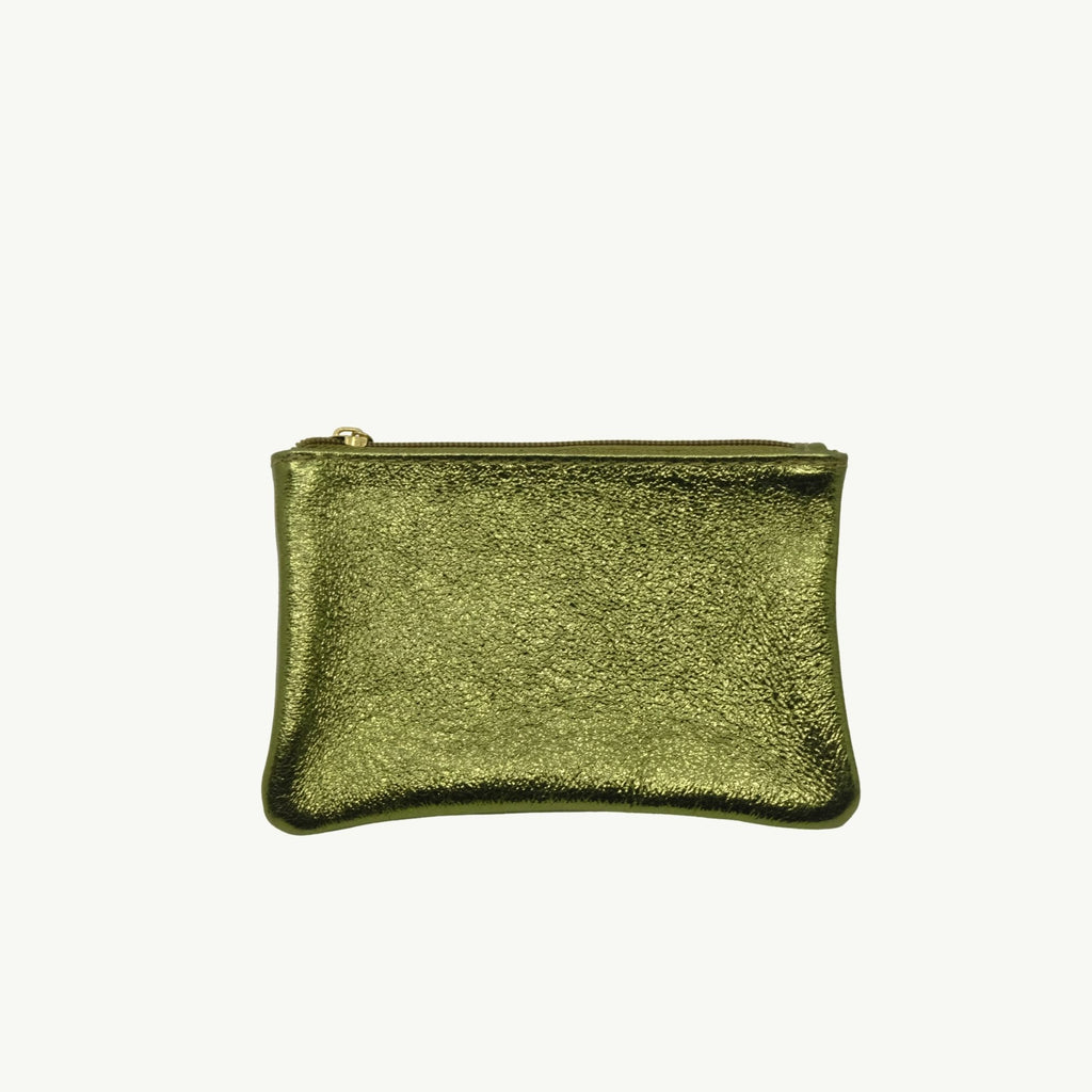 Khaki Metallic Zip Pouch S