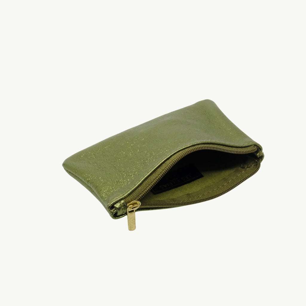 Khaki Metallic Zip Pouch S