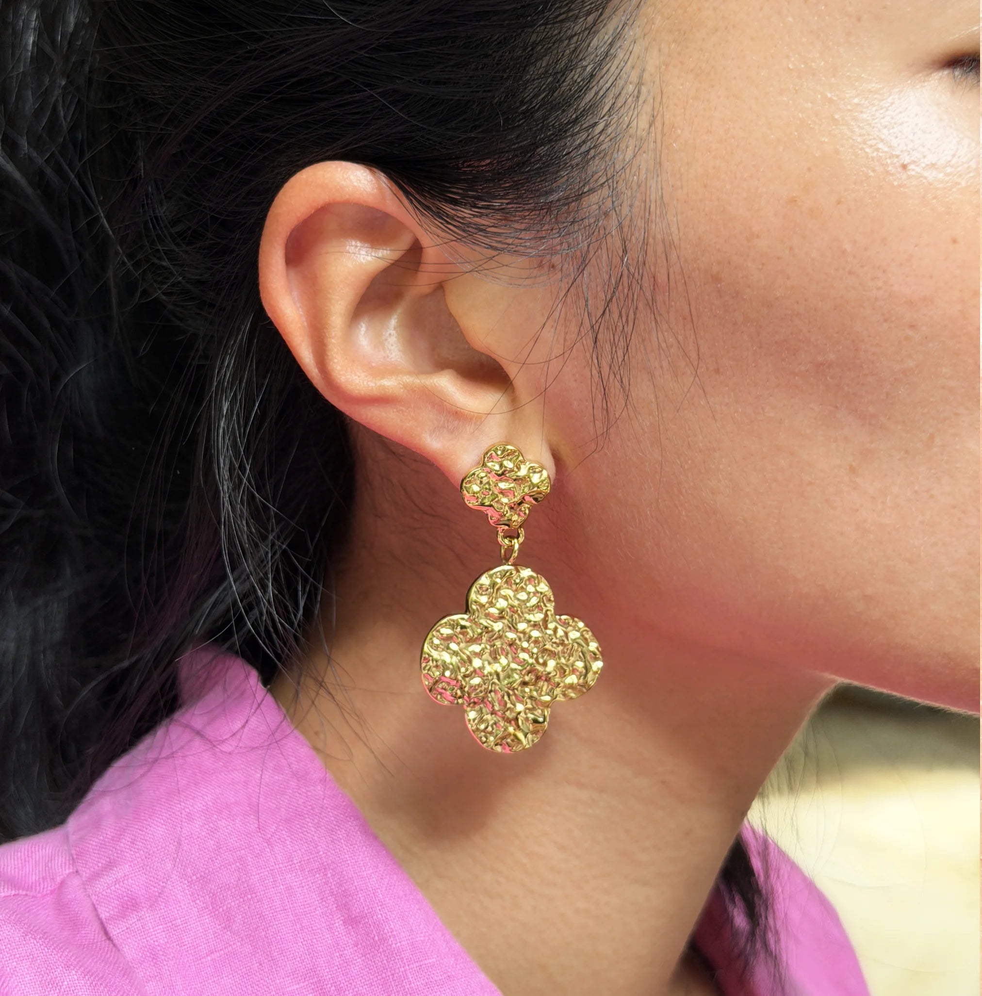 Lucine Hammered Clover Earrings