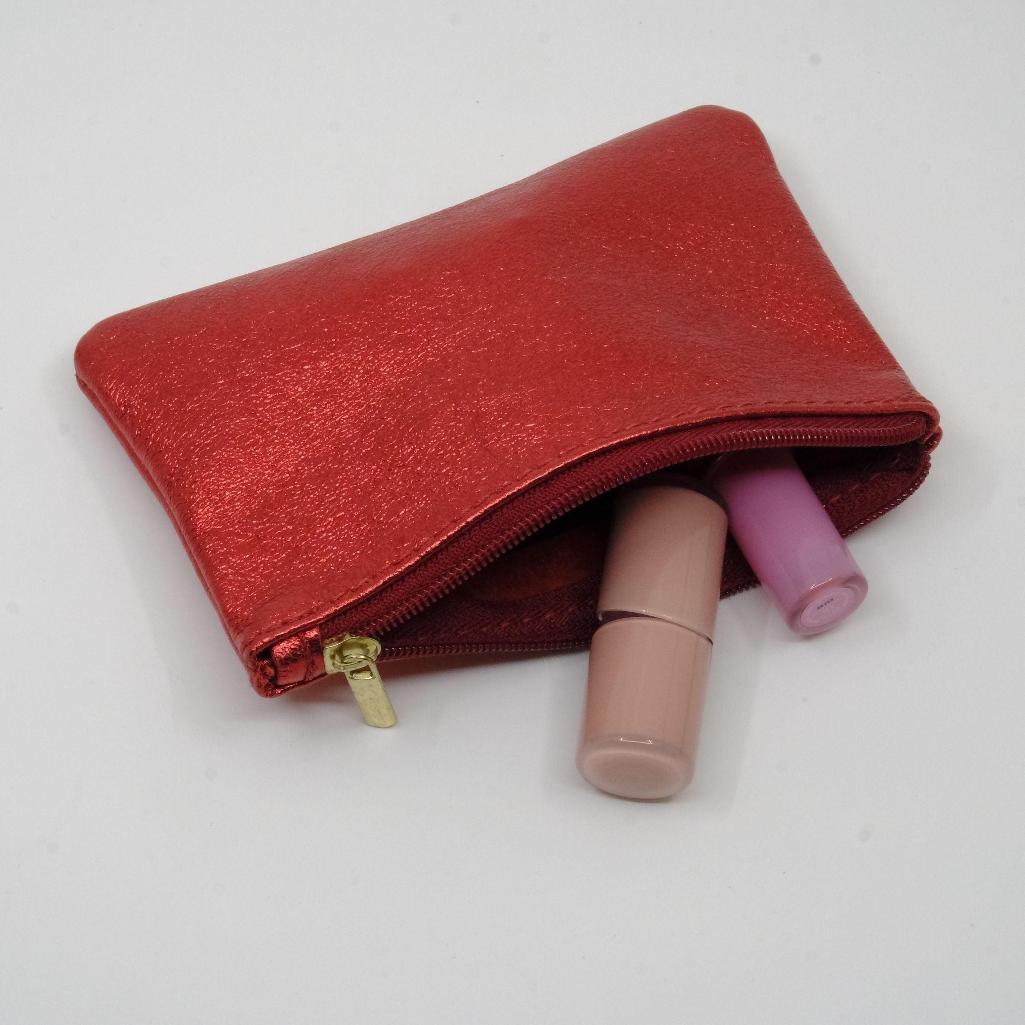 Red Metallic Zip Pouch S