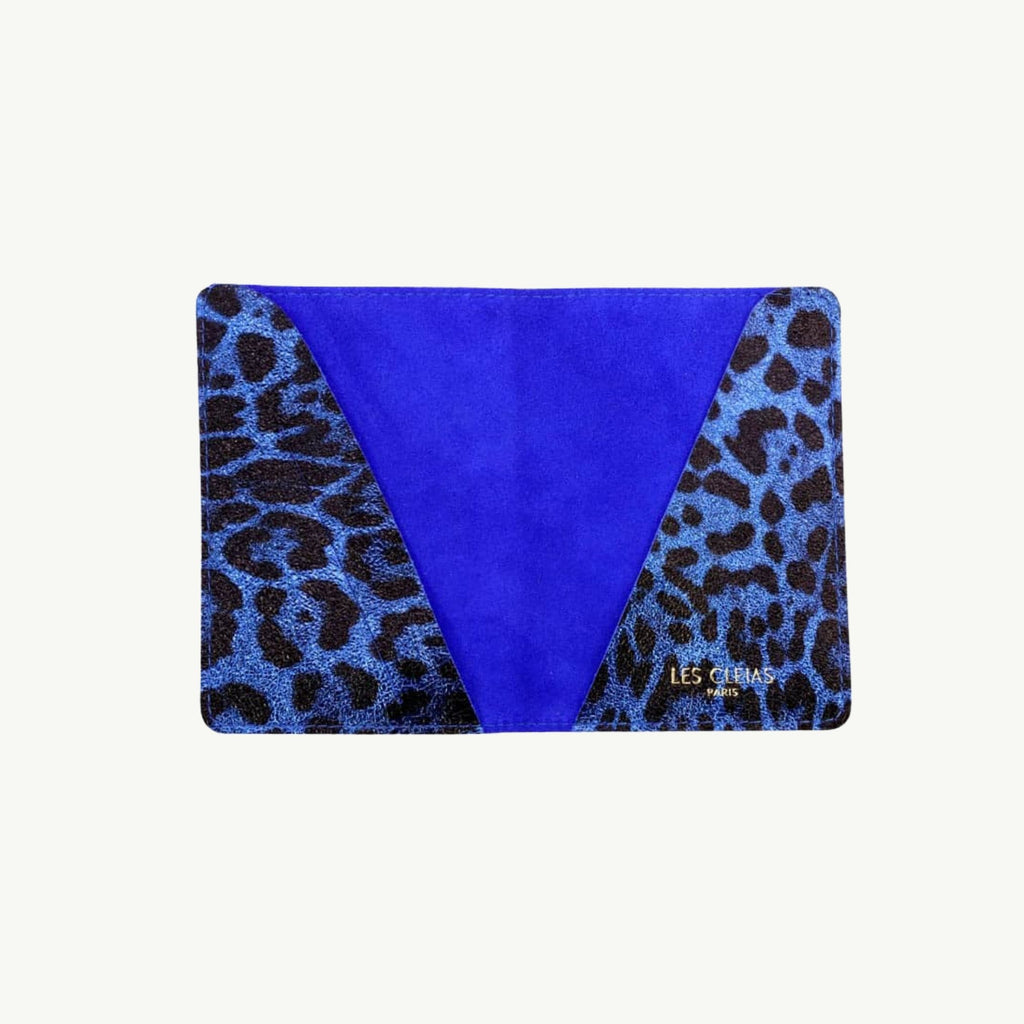 Royal Blue Leopard Leather Passport Cover