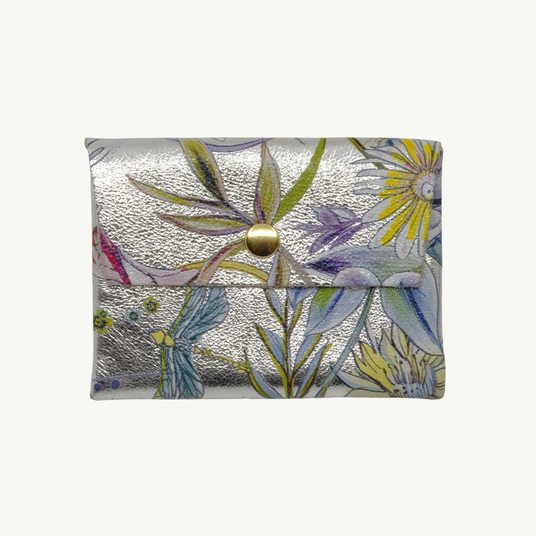 Floral Printed Silver Metallic Two Layer Wallet