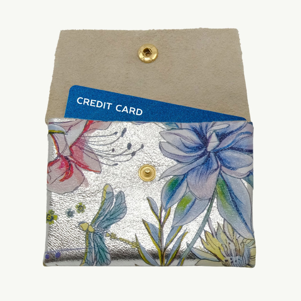 Floral Printed Silver Metallic Two Layer Wallet