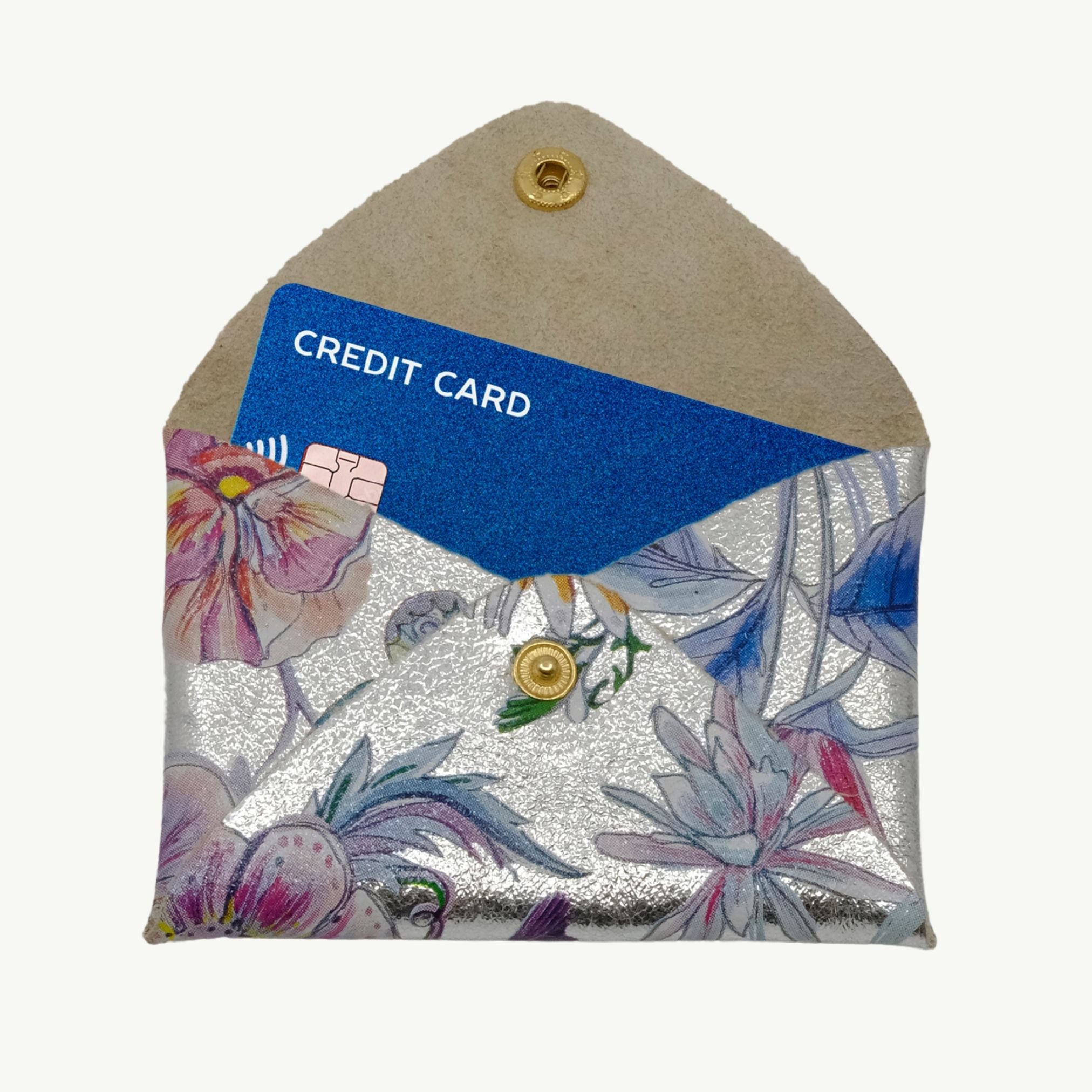 Floral Printed Silver Mini Origami Wallet