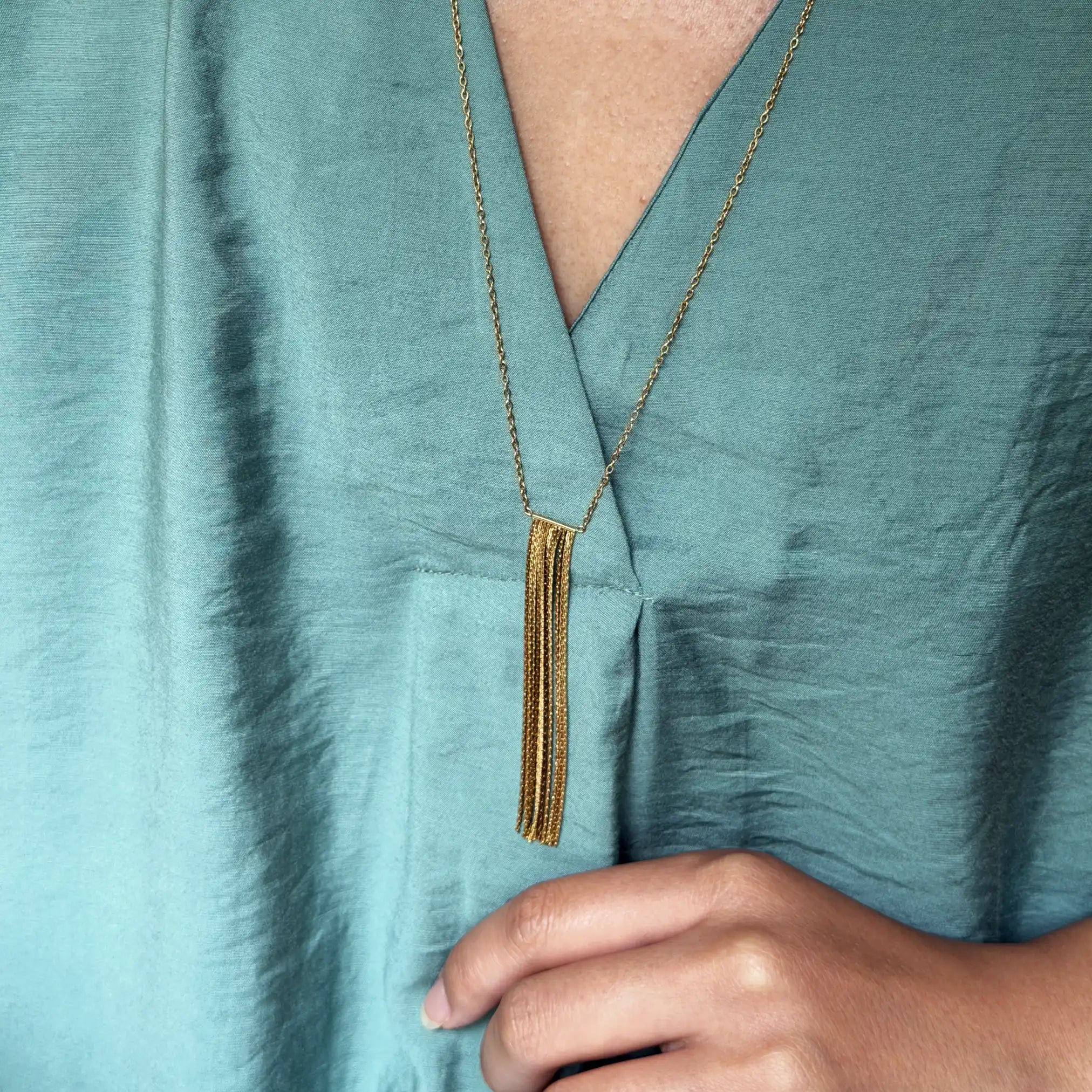 Sylviane Chain Fringe Long Necklace