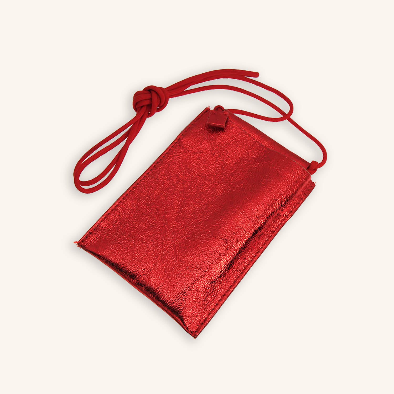 Red Metallic Leather Phone Pouch