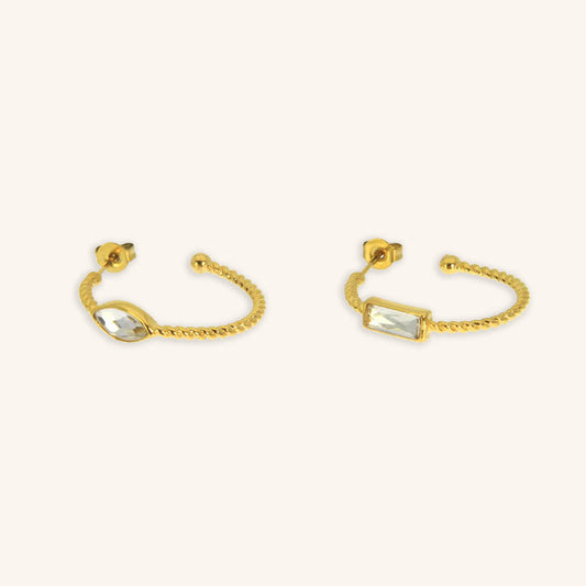 Asymetric crystal hoop ST earrings