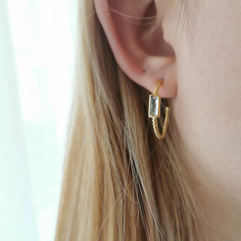 Asymetric crystal hoop ST earrings