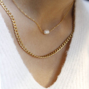 Double Row One Pearl Necklace
