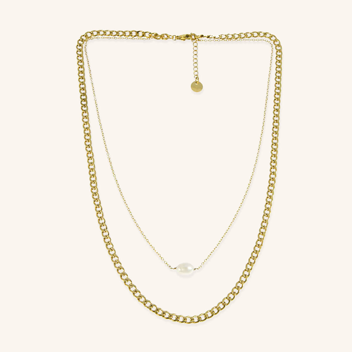Double Row One Pearl Necklace