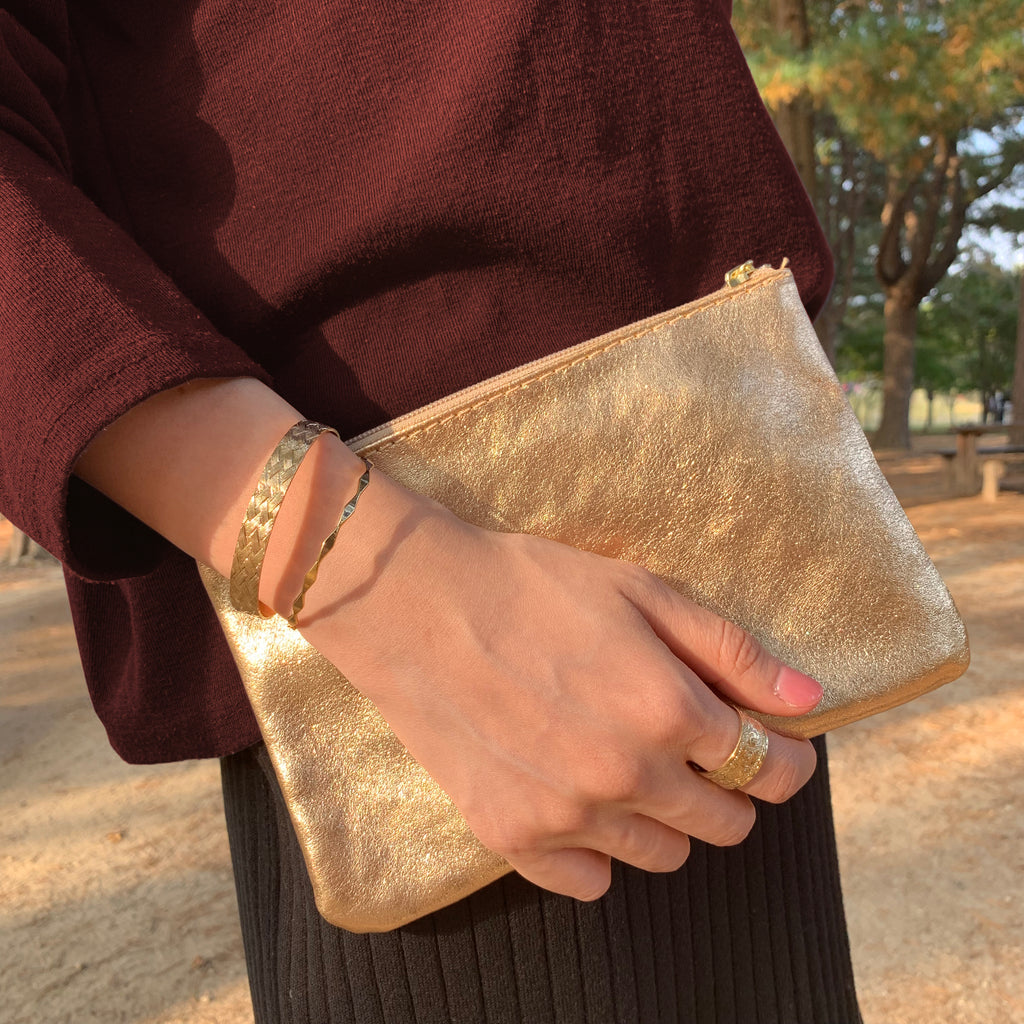 Light Pink Metallic Zip Pouch L