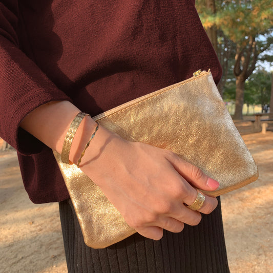 Iridescent Black Metallic Zip Pouch L